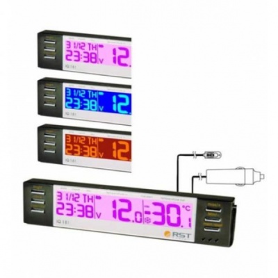 PRO Термометр д/авто (салон/улица, черный фон/оранжевые цифры)